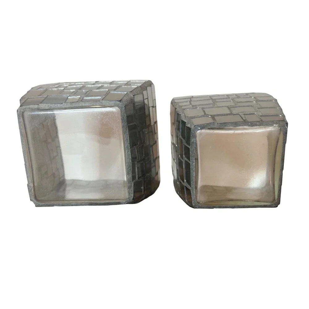 Mirrored Mosaic Candle Holders Vase Planter Set Silver Glam‎ Chic Decor Vintage